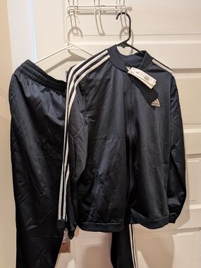 adidas Navy & White Three-Stripe Track Jacket and Pants Set